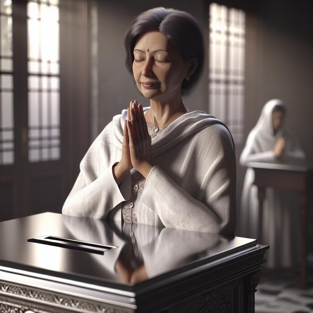 Voter praying beside ballot box