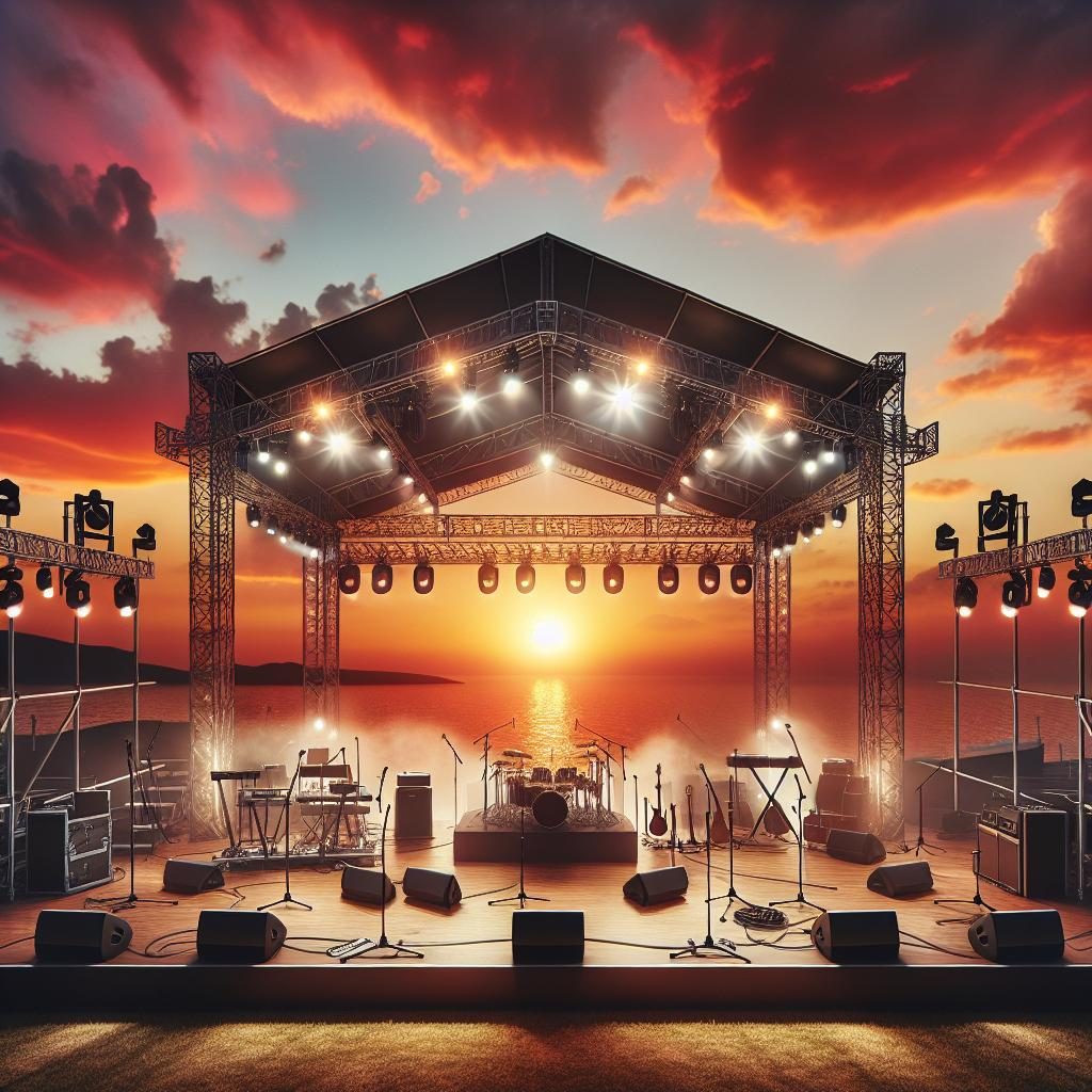 Outdoor concert stage sunset