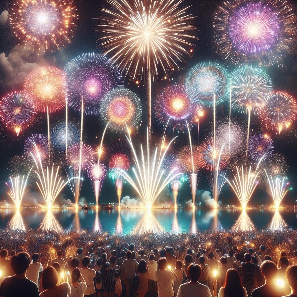 Festival fireworks at night.