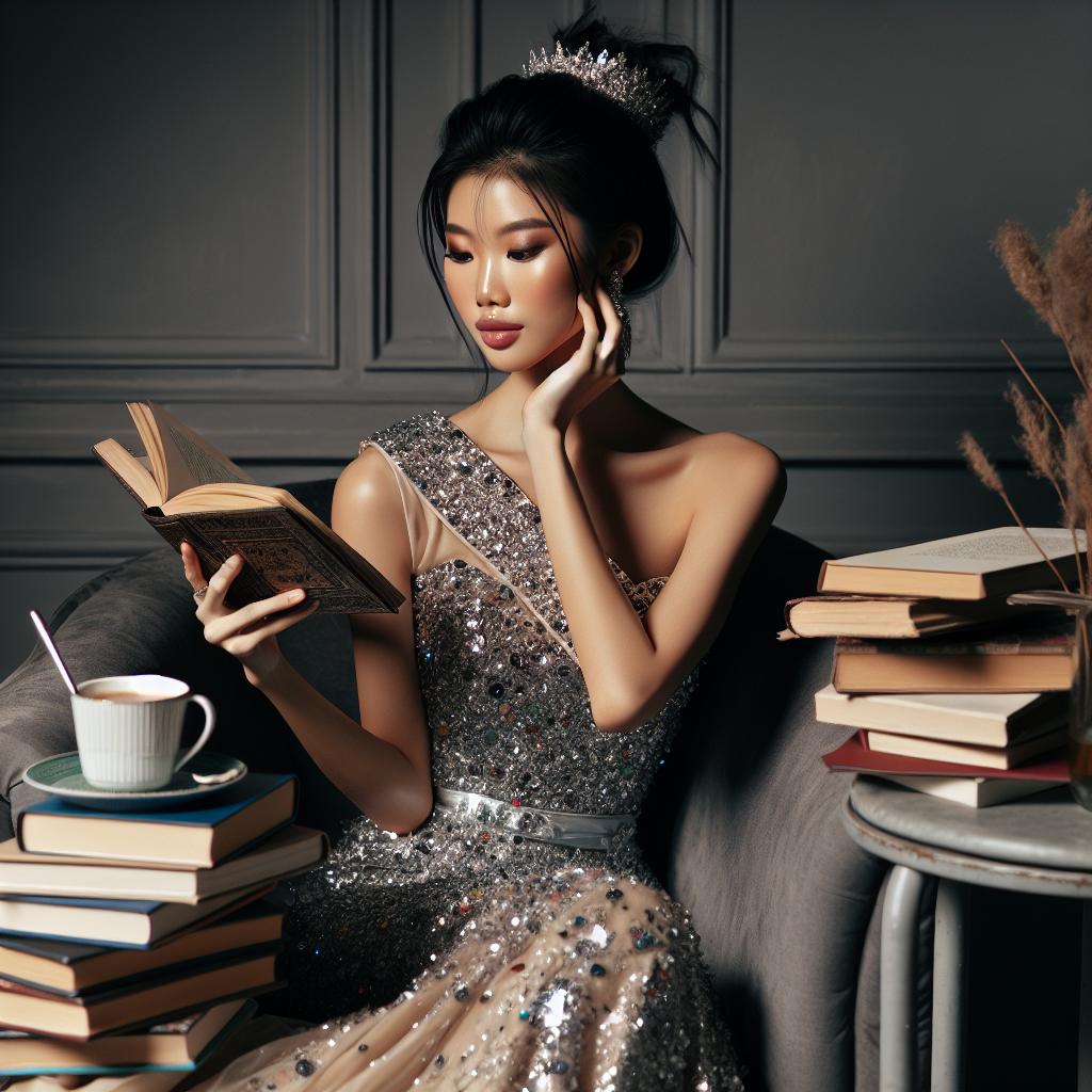 Beauty queen reading books.