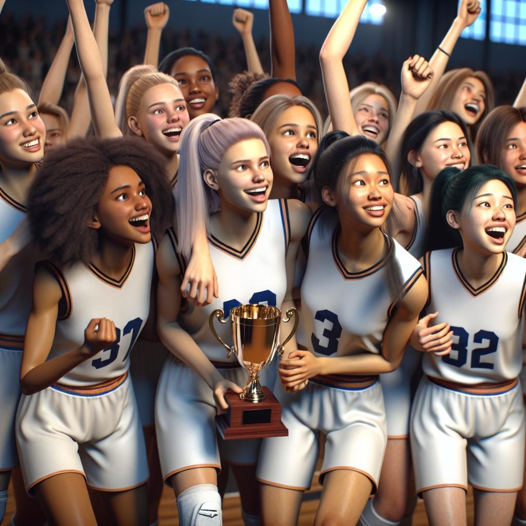 Girls basketball team celebrating