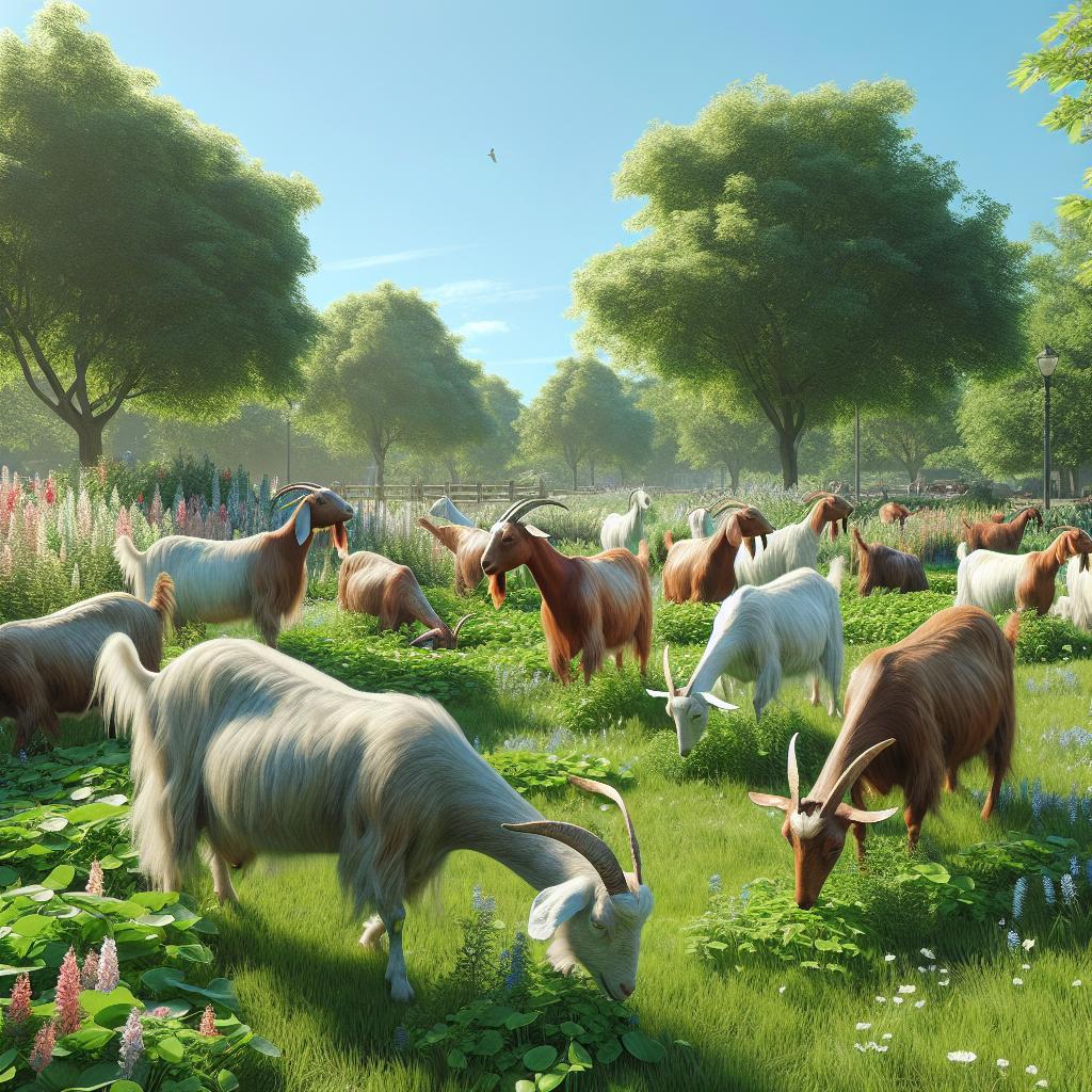 Goats maintaining park landscape.