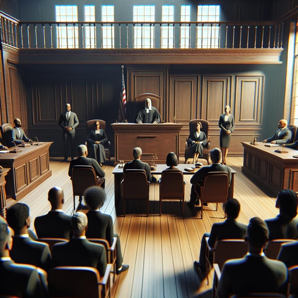 Courtroom drama illustration.