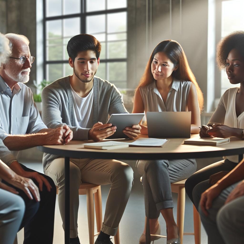 Multigenerational office collaboration concept.