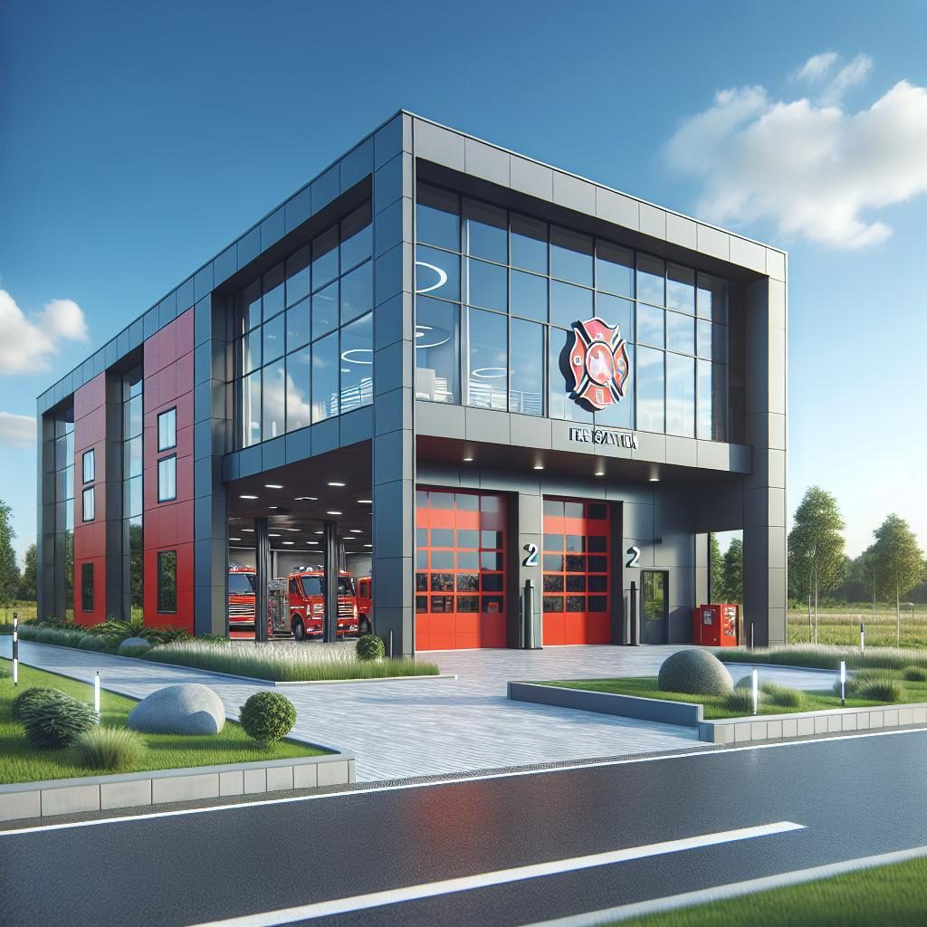 Modern fire station exterior.