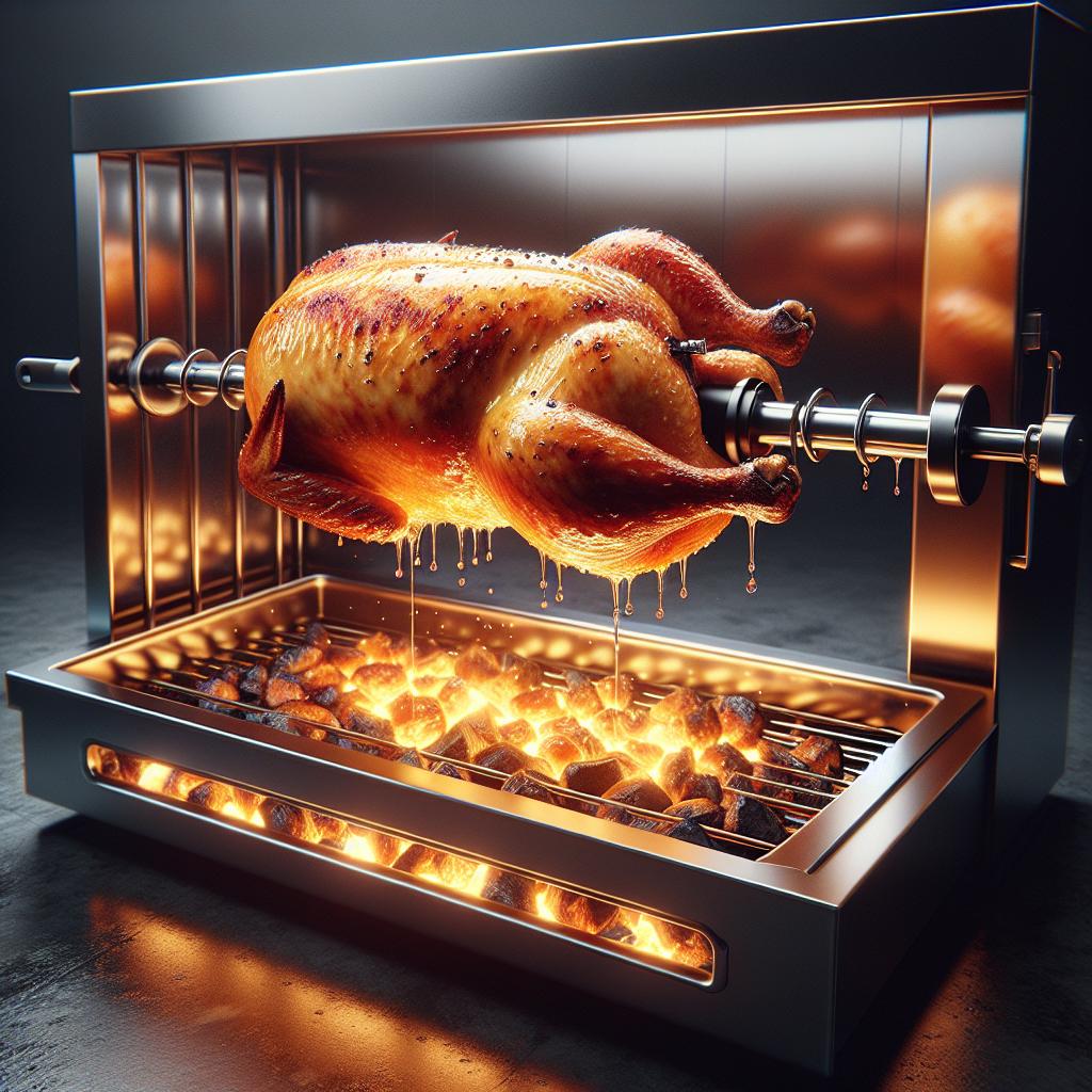 Rotisserie chicken display.