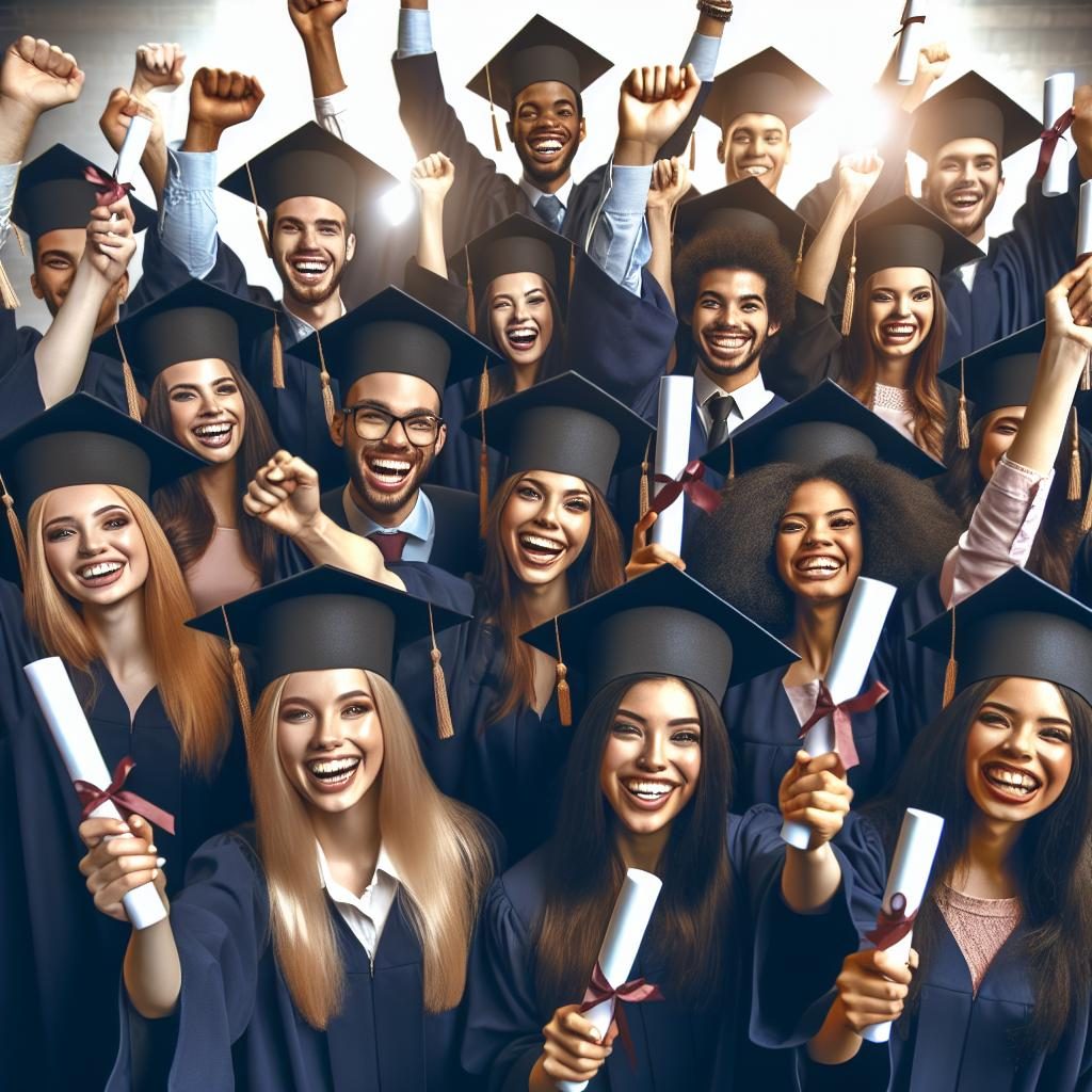 Proud graduates in caps.