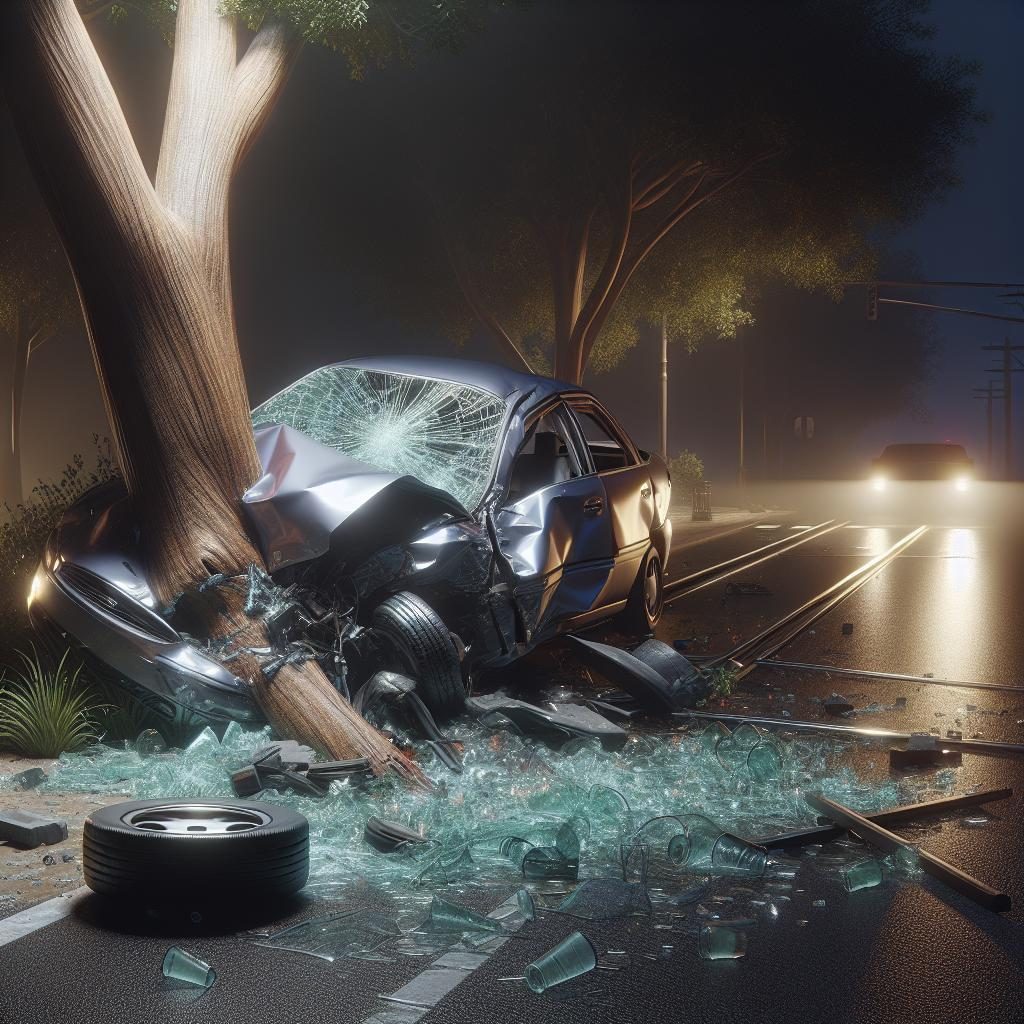 Car crashed into tree.