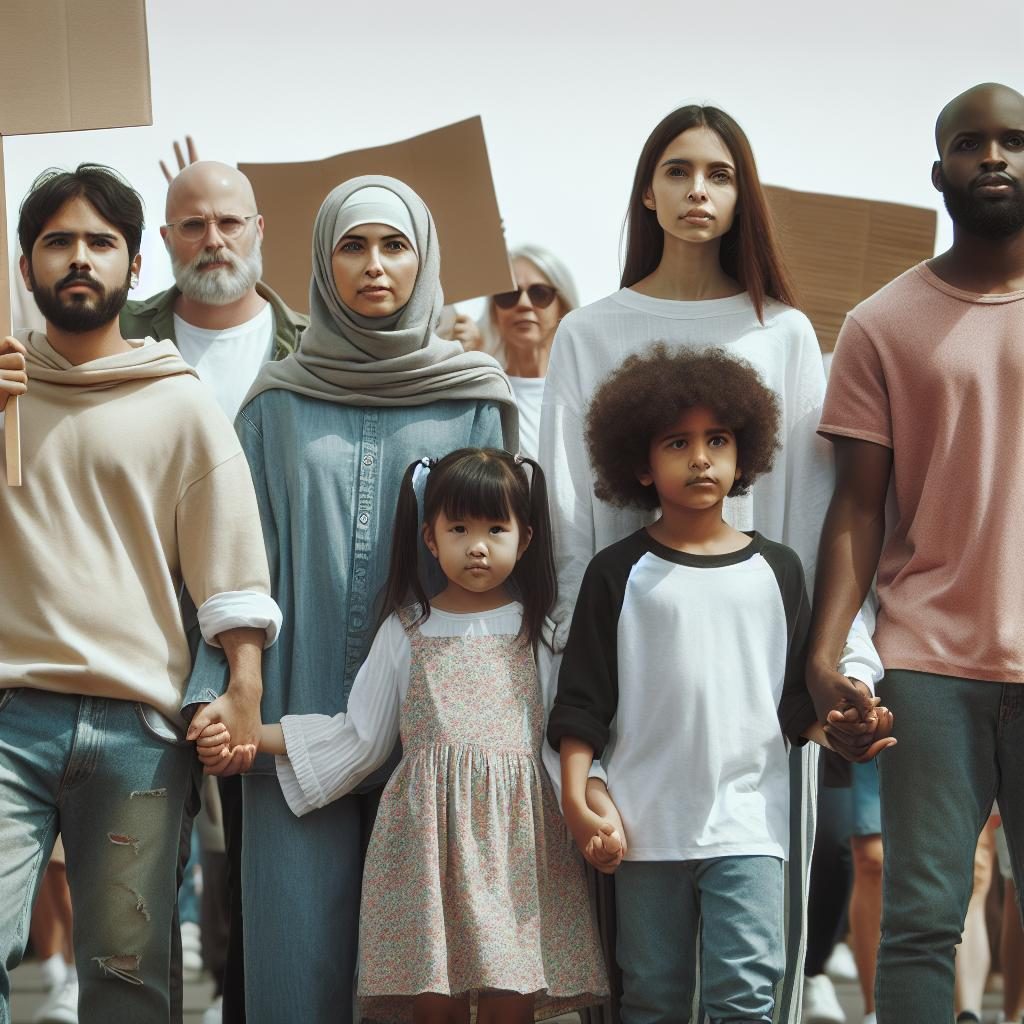 Family protest march together.