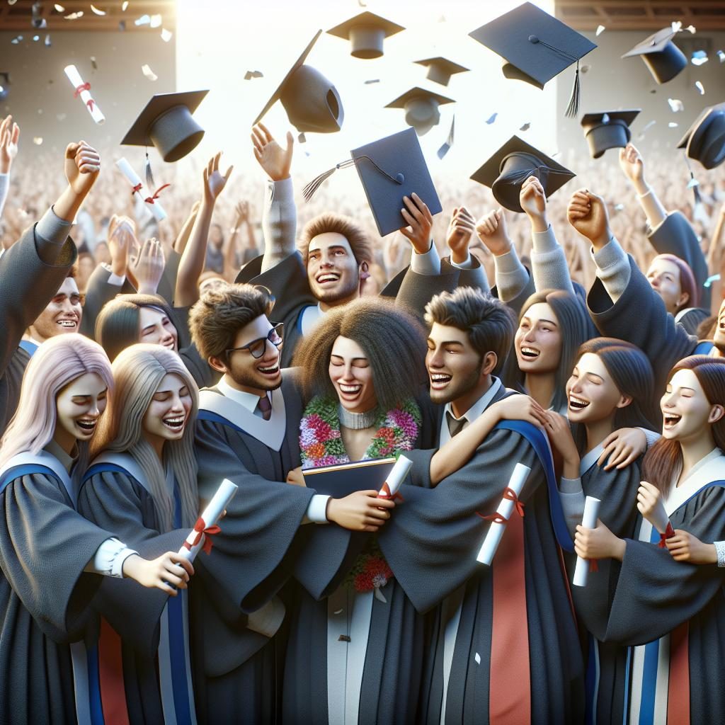 "Group of graduates celebrating"