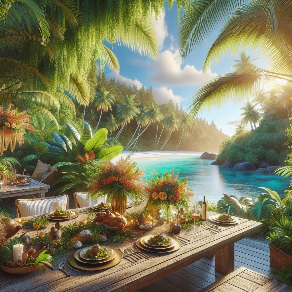 Tropical paradise dining scene.