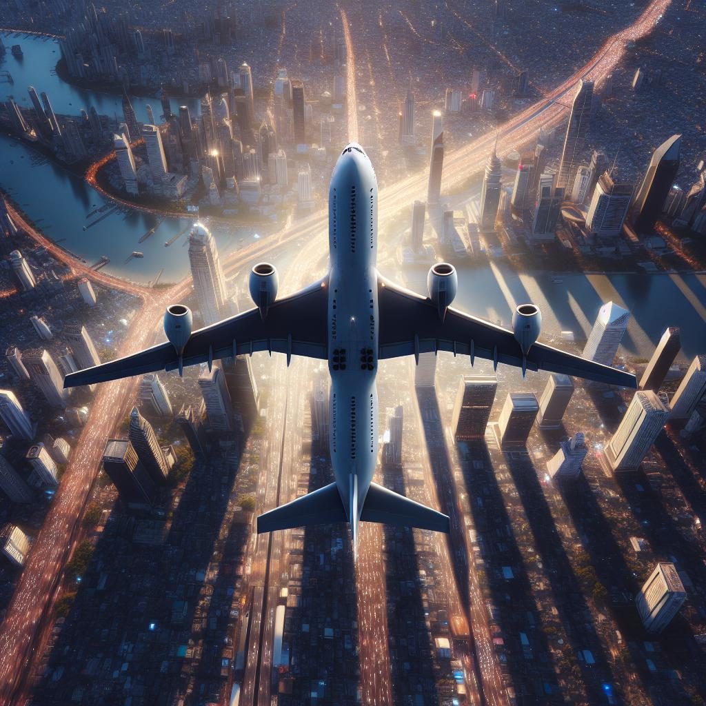 "Airplane flying over cities"