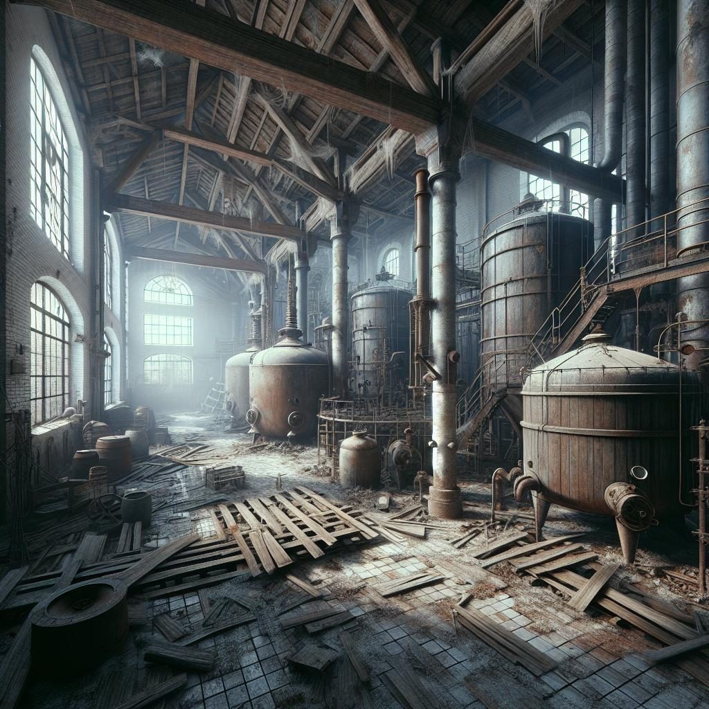 Abandoned brewery interior.