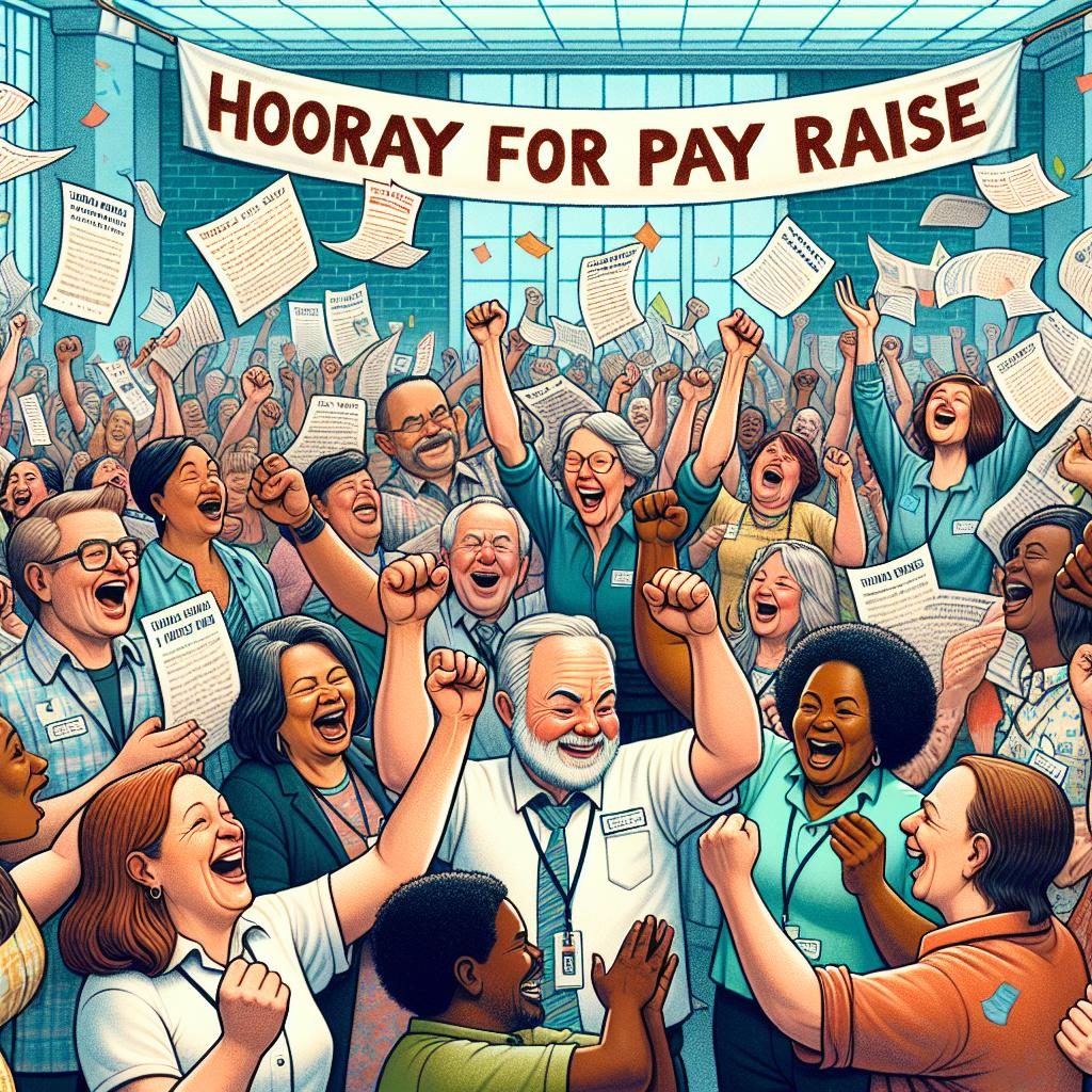 Teachers celebrating pay raise.