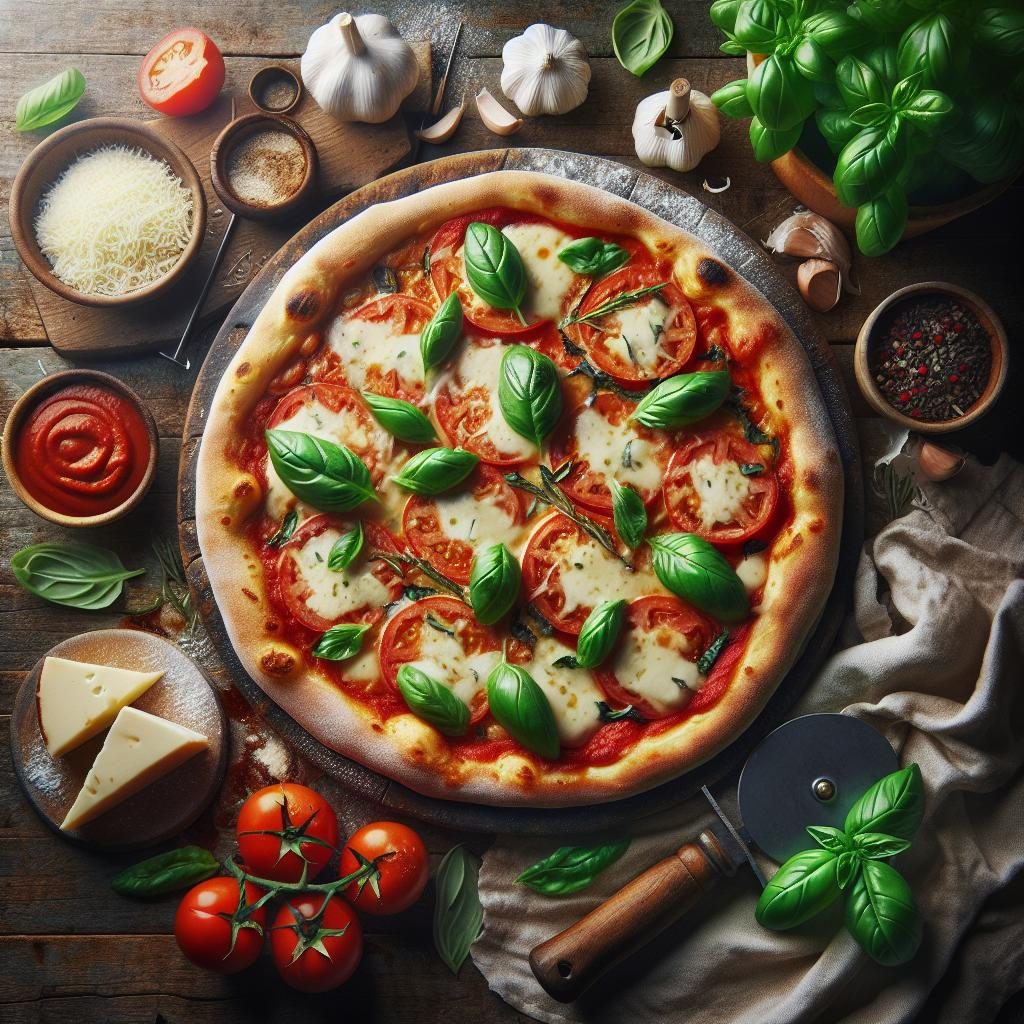 Freshly baked pizza concept