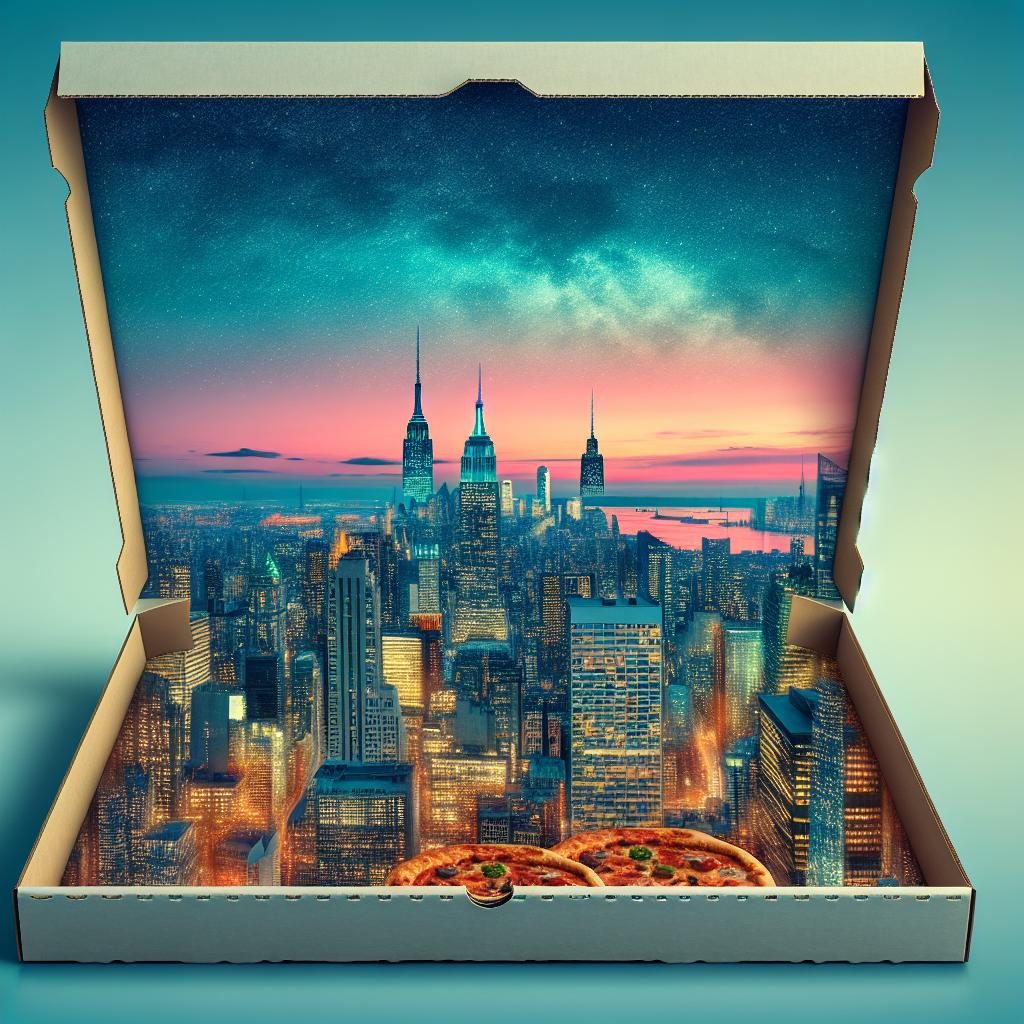 Pizza box skyline view.