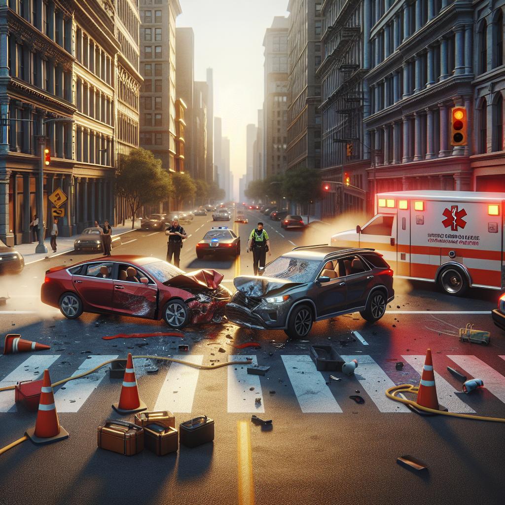 Car accident aftermath scene.