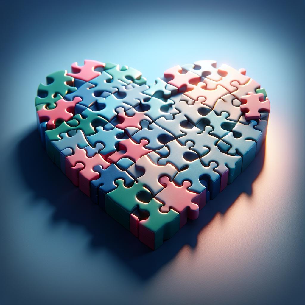 "Puzzle pieces forming heart."