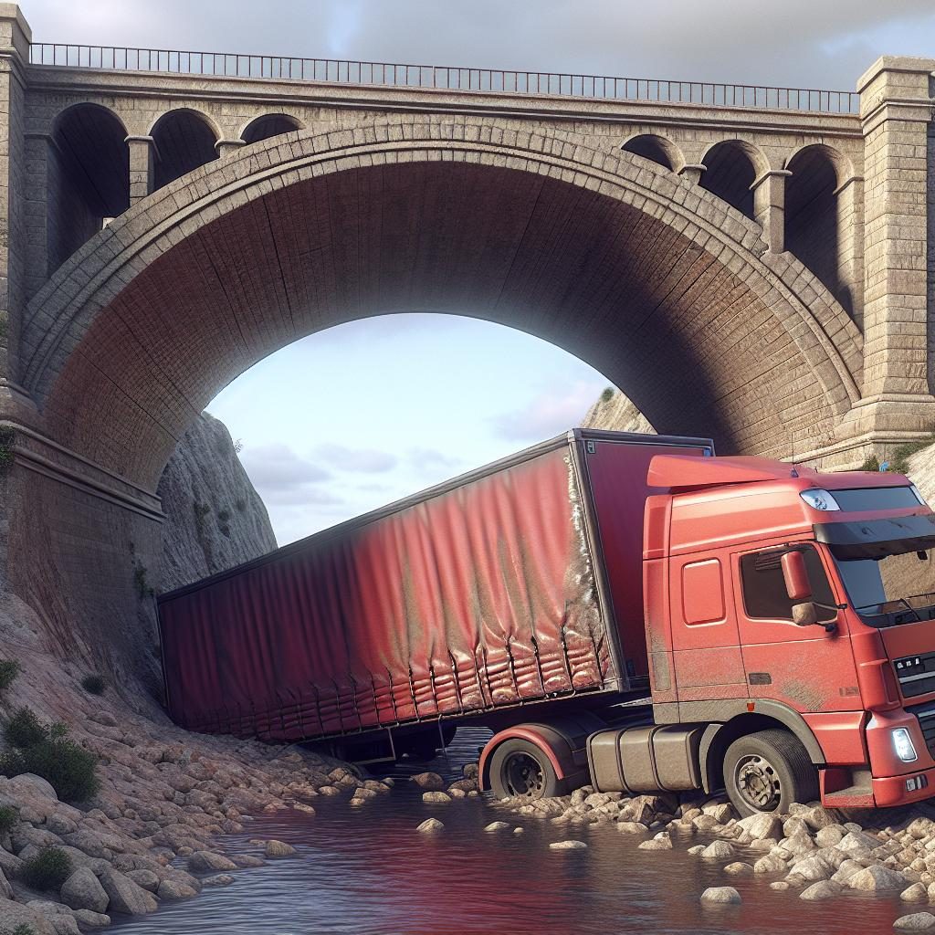 "Truck stuck under bridge"