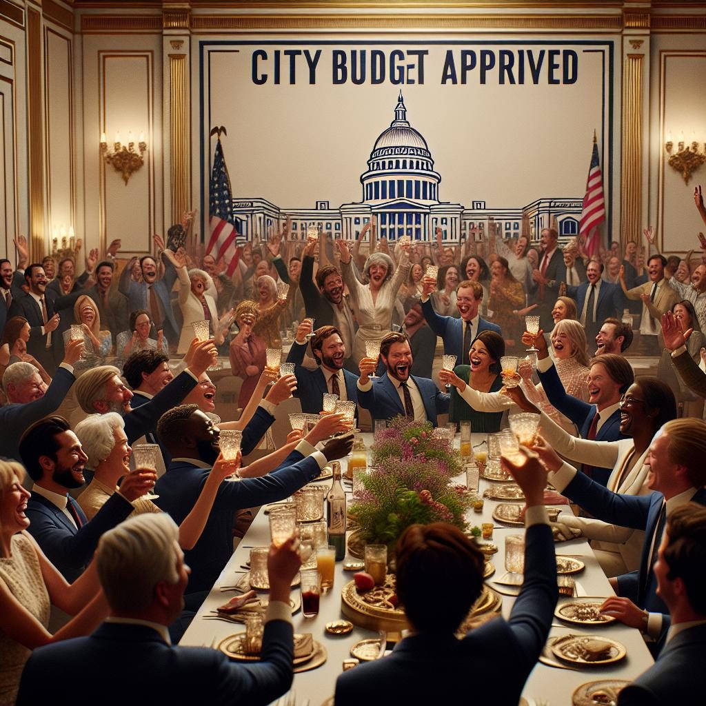 City budget approval celebration.