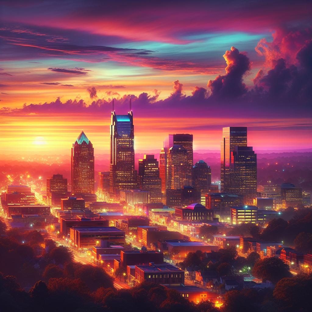 "Greenville cityscape at sunset"