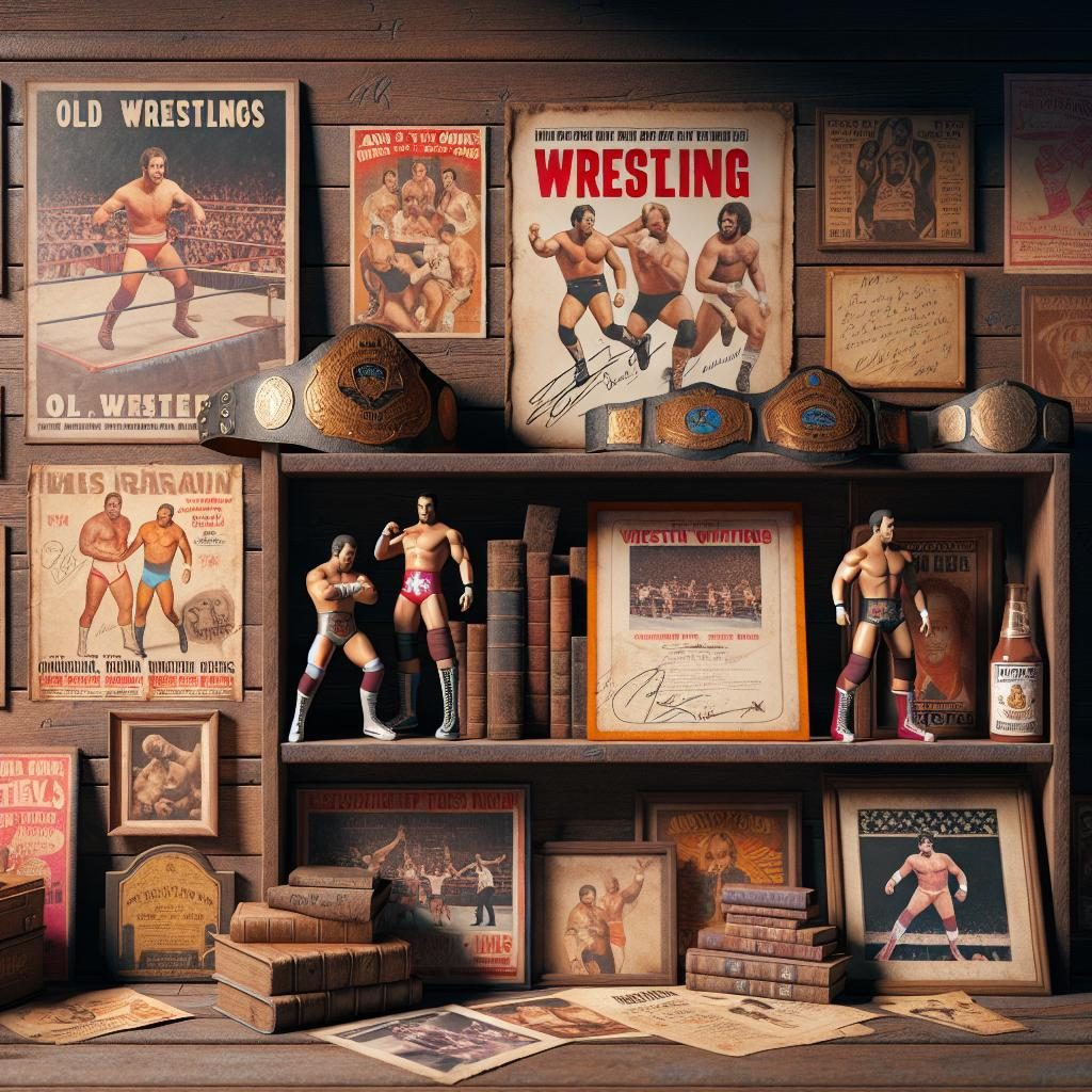 Vintage wrestling memorabilia collection.