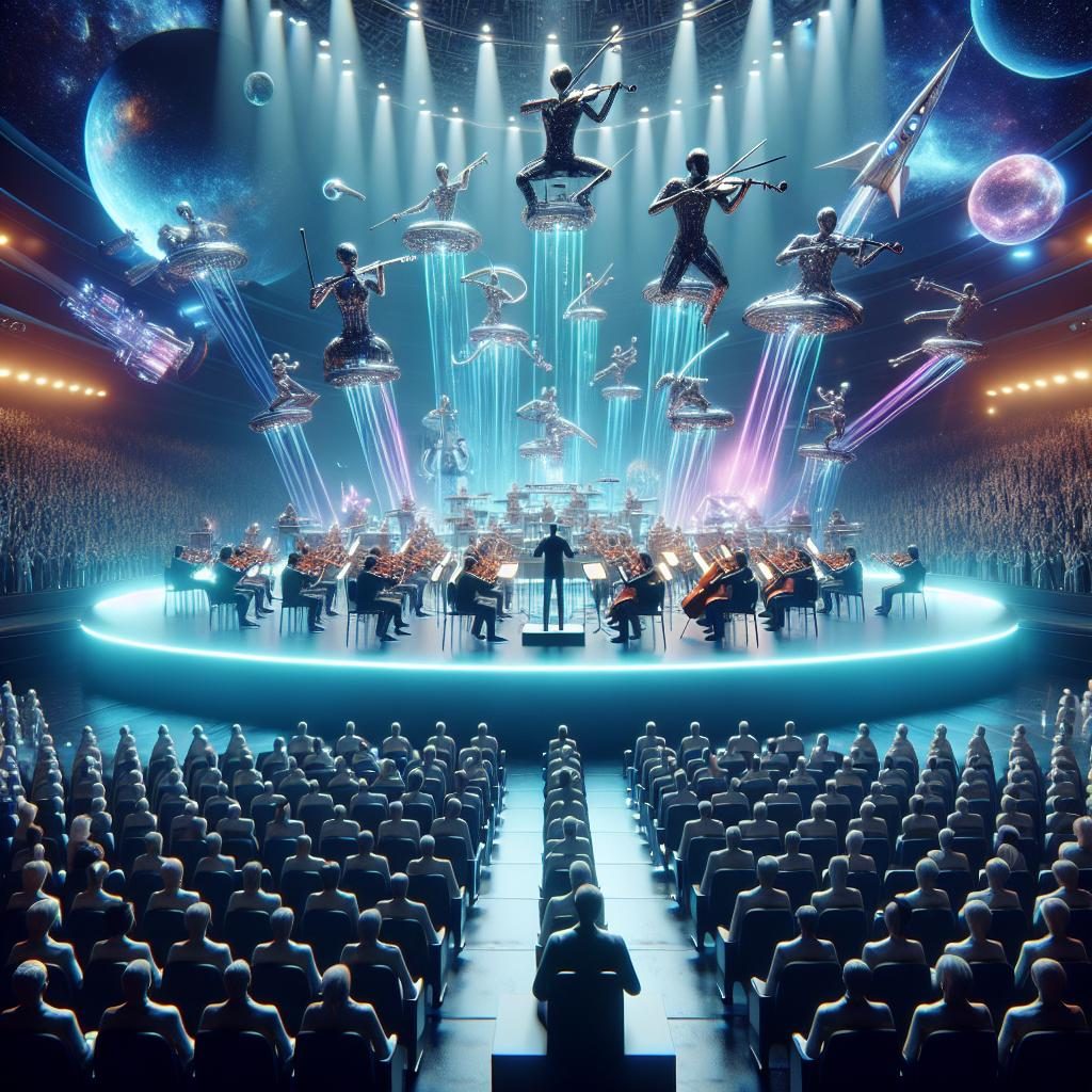 Futuristic orchestra performance concept.