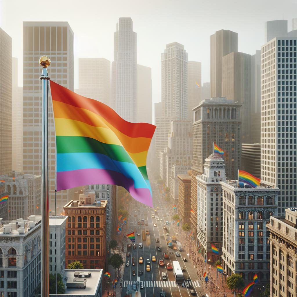 Rainbow flag in downtown.