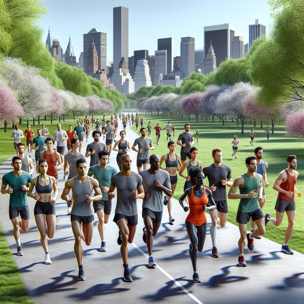 Runners in city park.