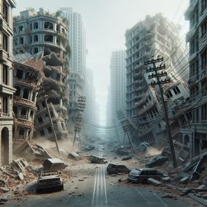 Earthquake aftermath destruction city.