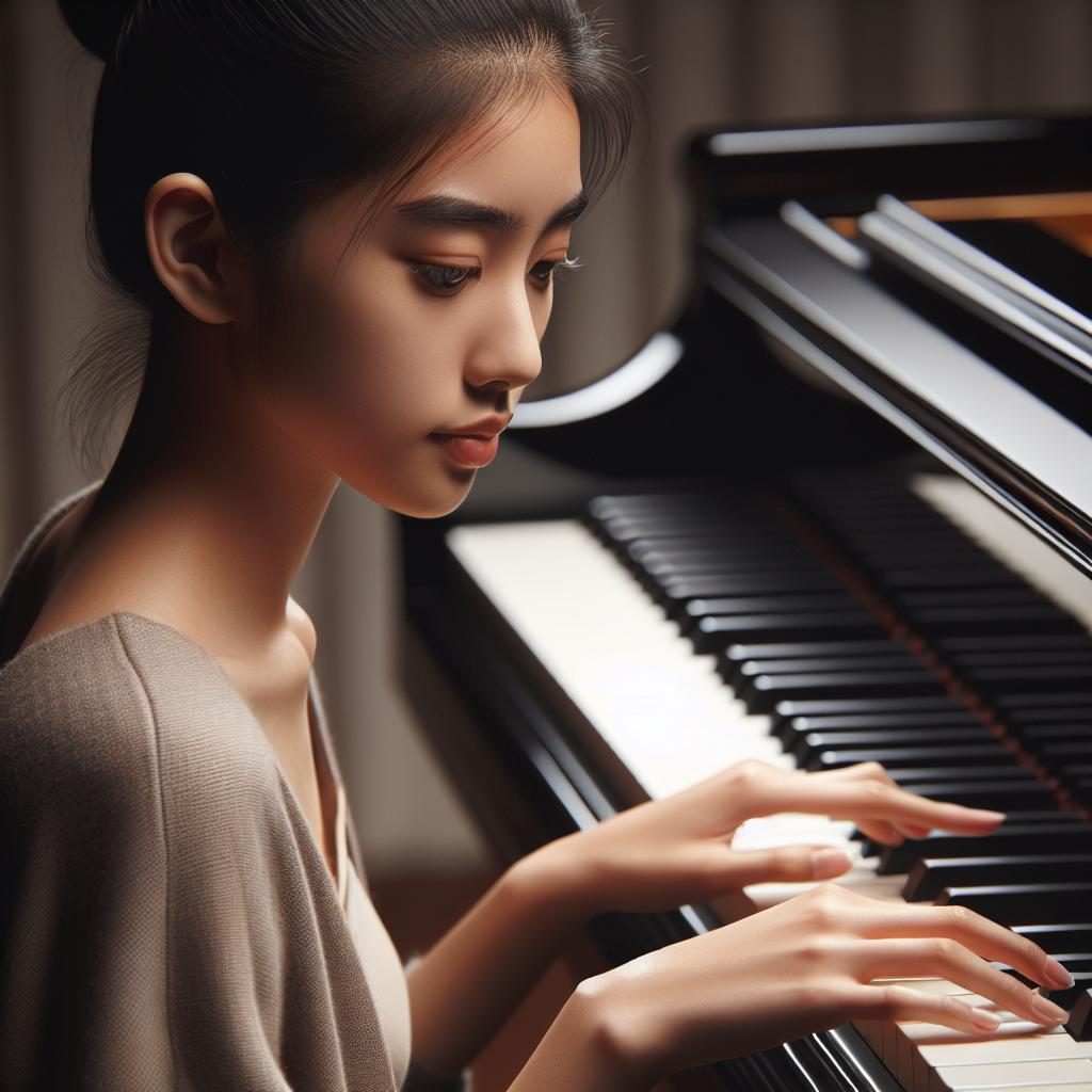 Young woman playing piano.