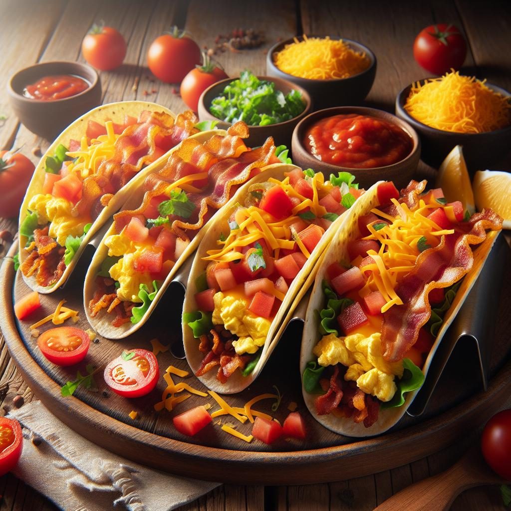 Colorful breakfast taco display.