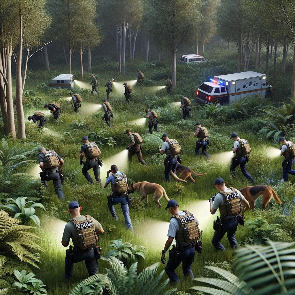 "Deputies searching wooded area"