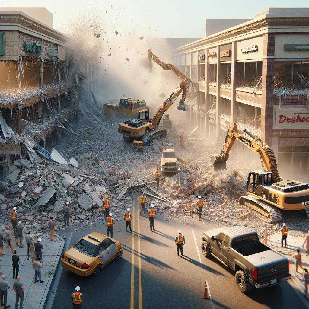 Strip mall being demolished