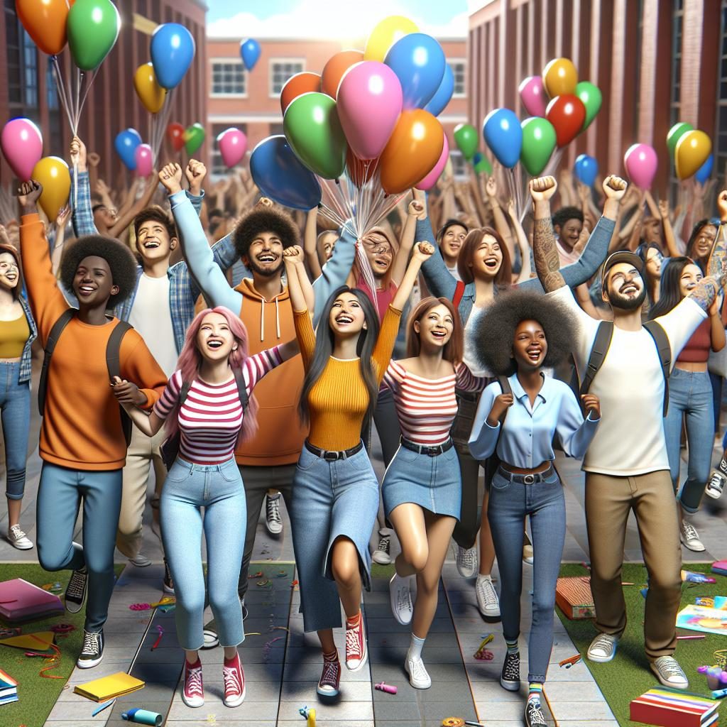 Celebrating students with balloons.