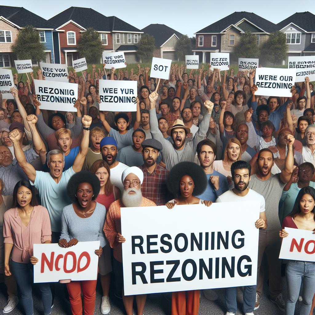 "Residents protesting rezoning signs."