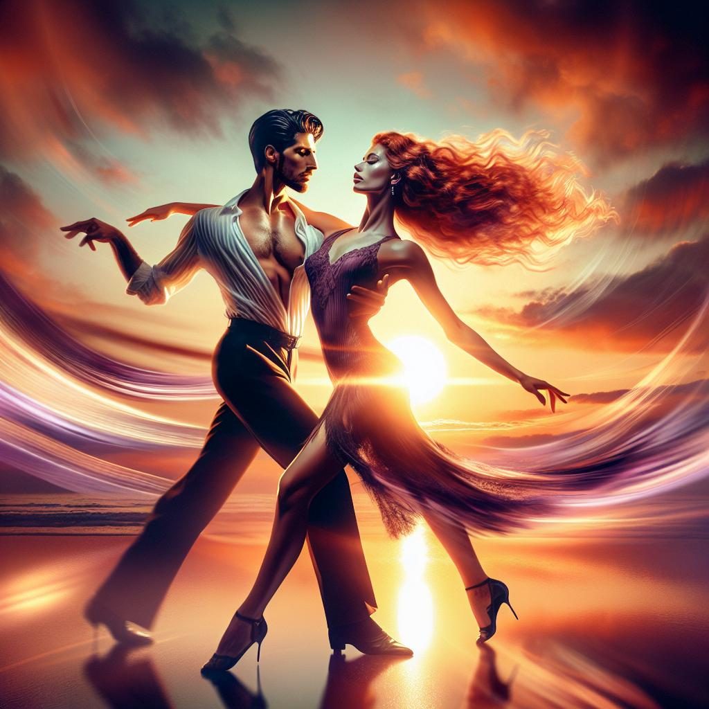 Salsa dancers at sunset.