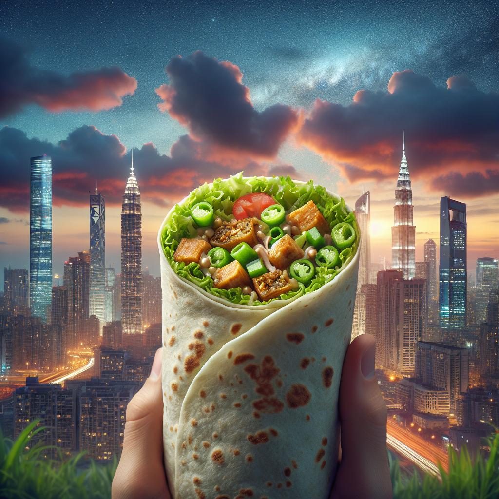 Burrito with skyline background.