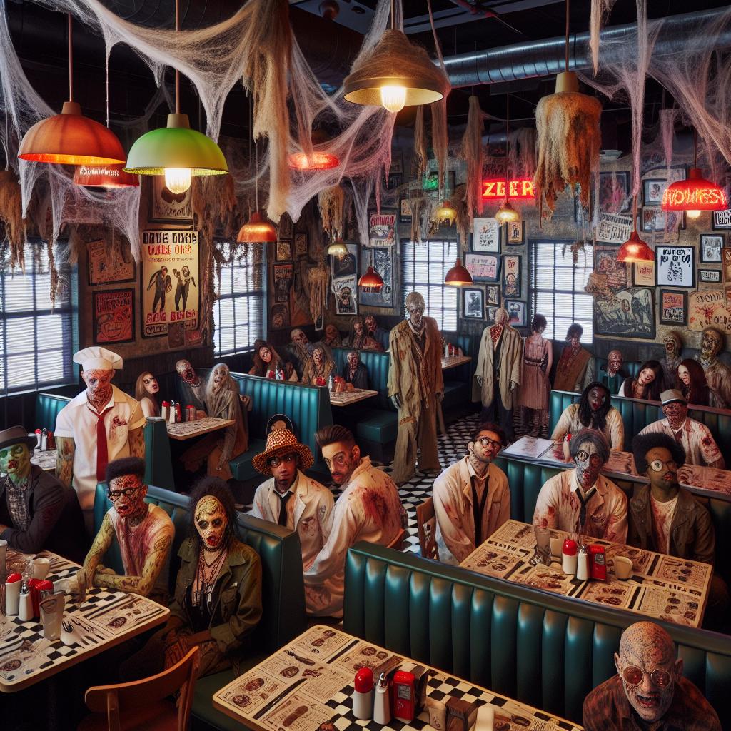 Zombie-themed diner interior