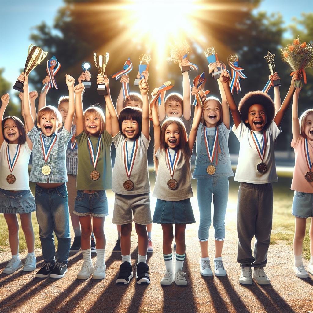 Excited kids with prizes