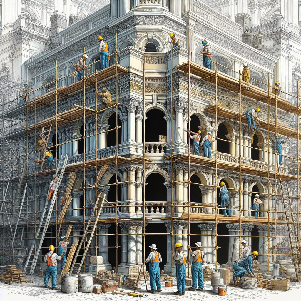 Historic building restoration process.