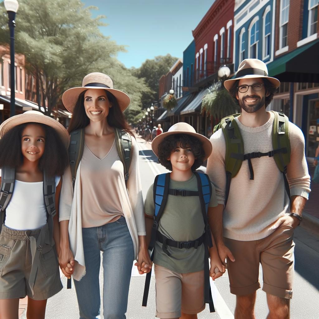 Family exploring sunny Greenville.