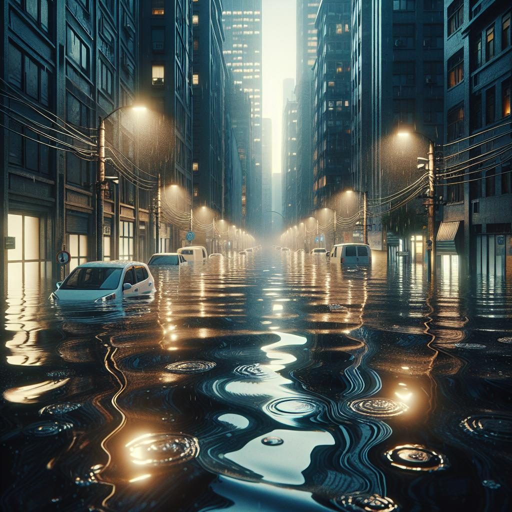 Flooded streets in city