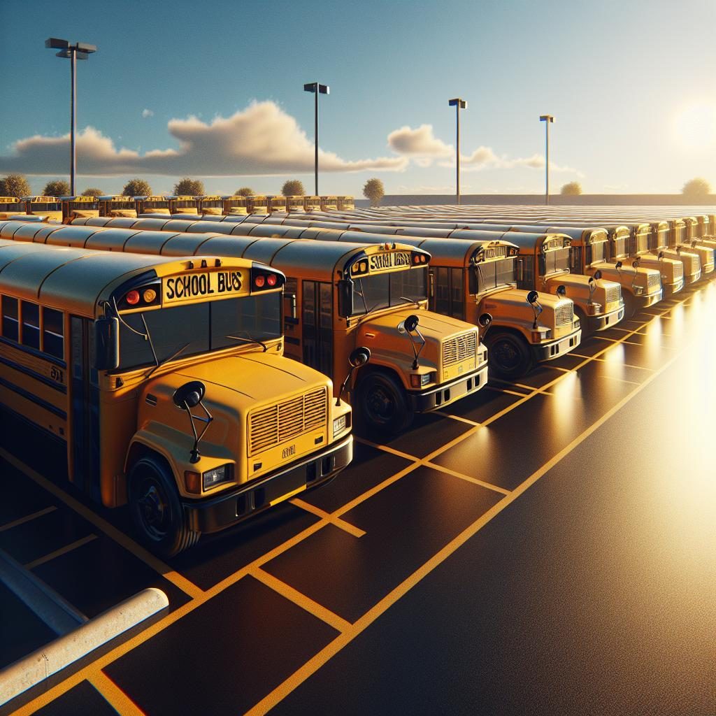 School bus lineup scene.