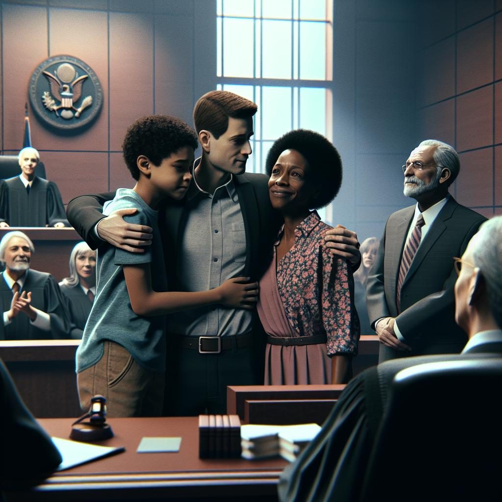 Courtroom family support embrace.