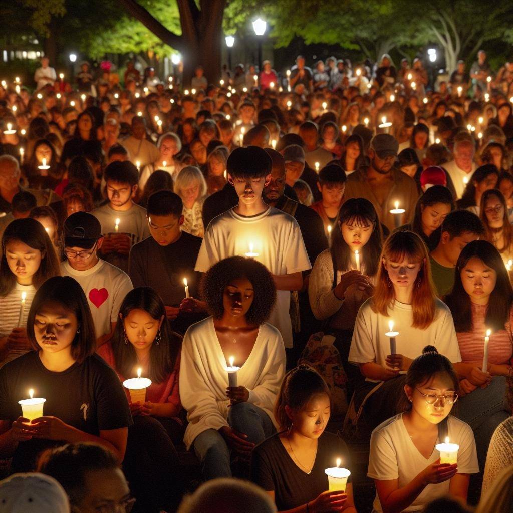 Candlelight vigil in park.