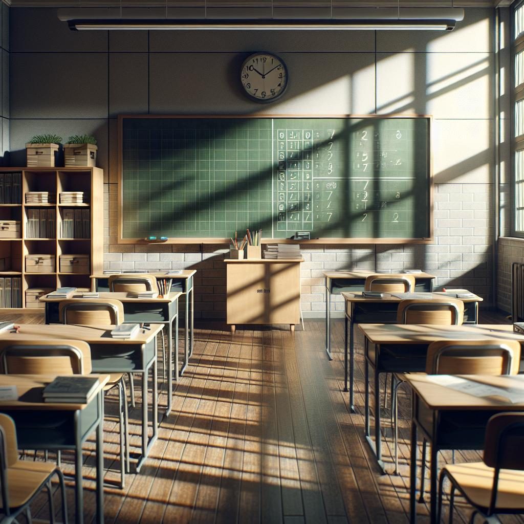 Empty classroom during transition.