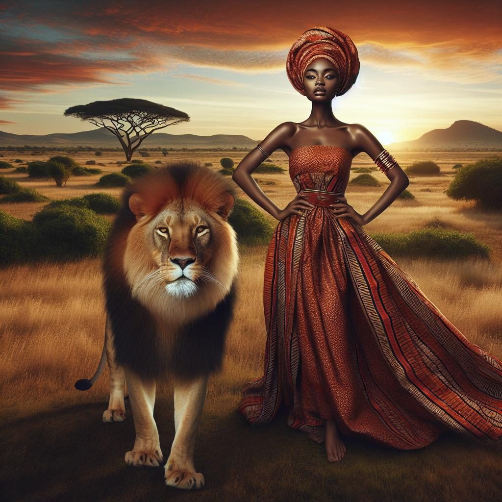 African woman with lion.