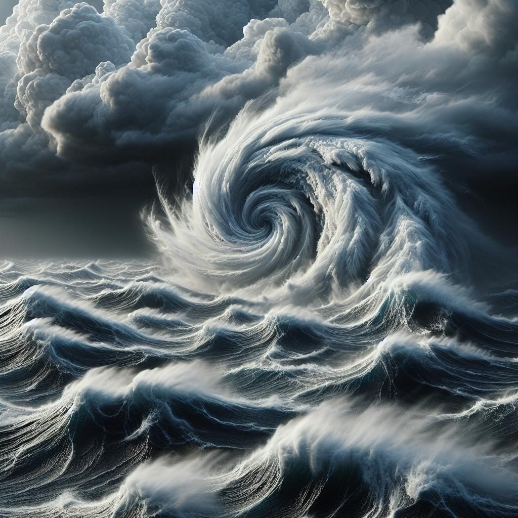 Hurricane churning ocean waves.