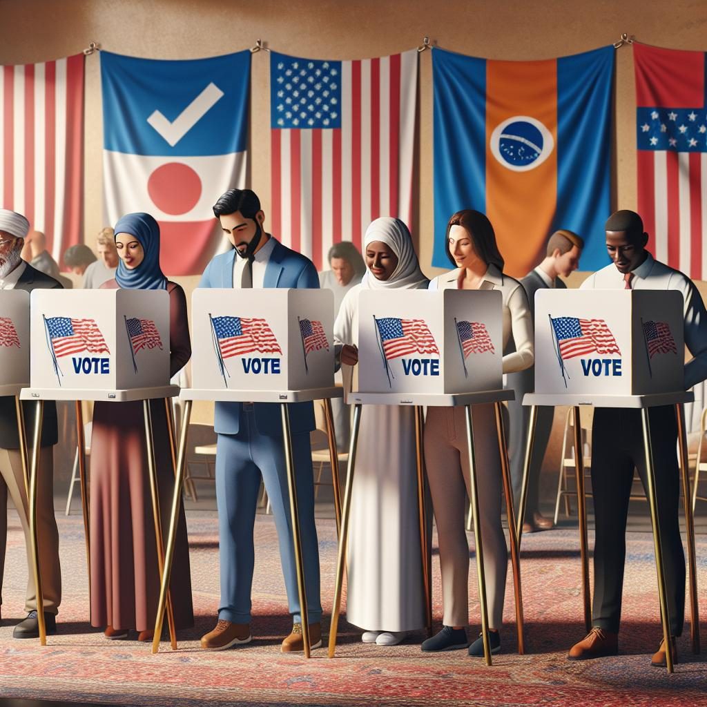 Diverse group voting together.